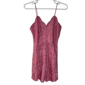 Vintage Moments Slip Dress Women's Large Pink Floral Paisley Satin Button Up